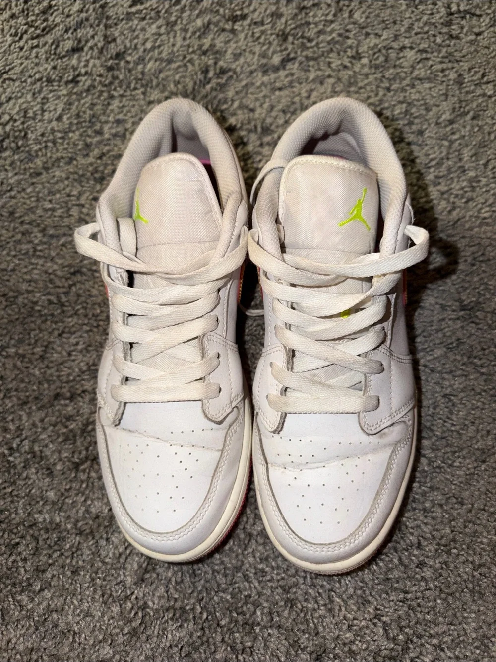 Nike Kids White Sneakers with Pink Outsole & Yellow Swoosh